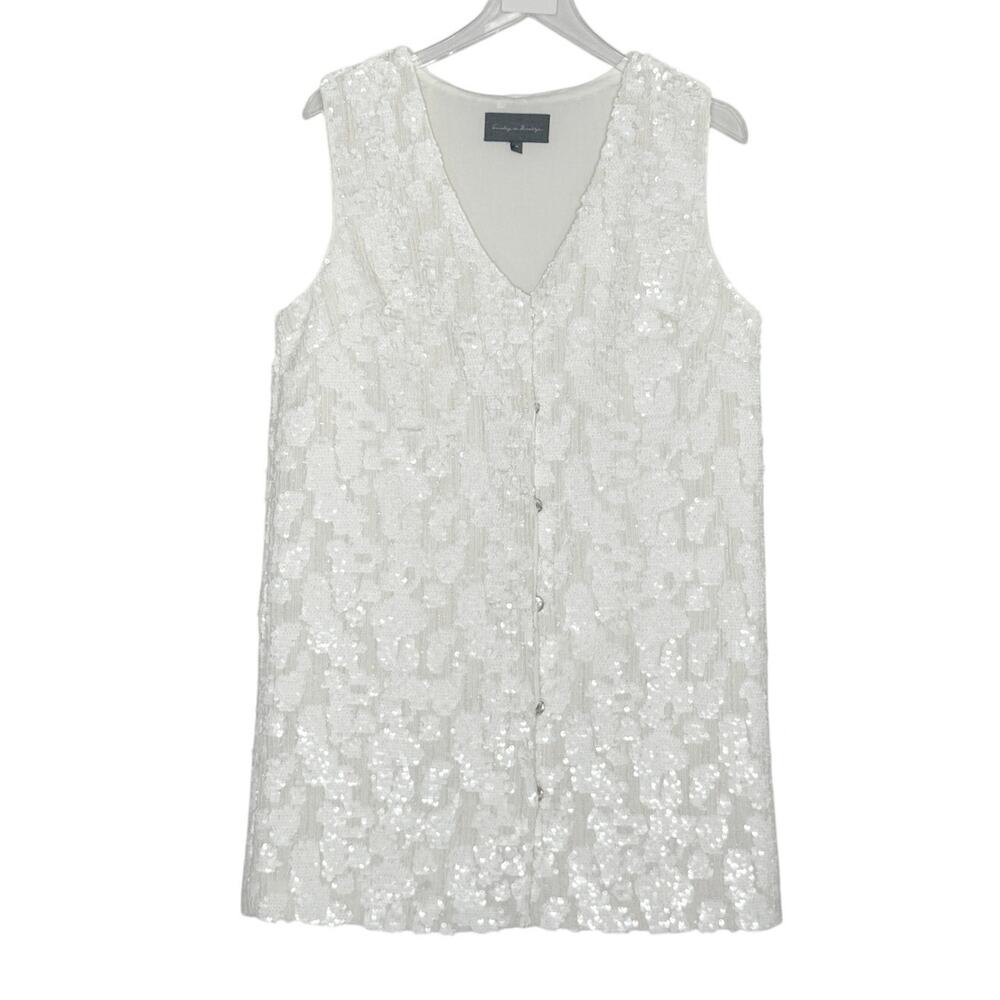 Anthropologie Sunday in Brooklyn Sequin Vest Dress White M Mini Trendy Party